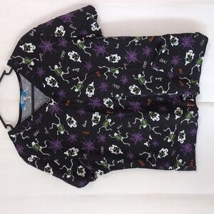 Scrubwear Black Halloween Themed Short Sleeve Scrub Top Size XL
